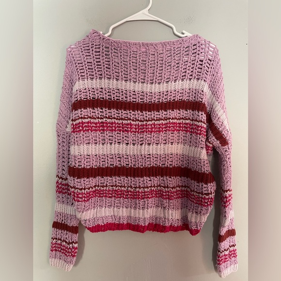 Urban Outfitters Crochet Knit V Neck Cropped Sweater Pink Purple Medium - Picture 3 of 4